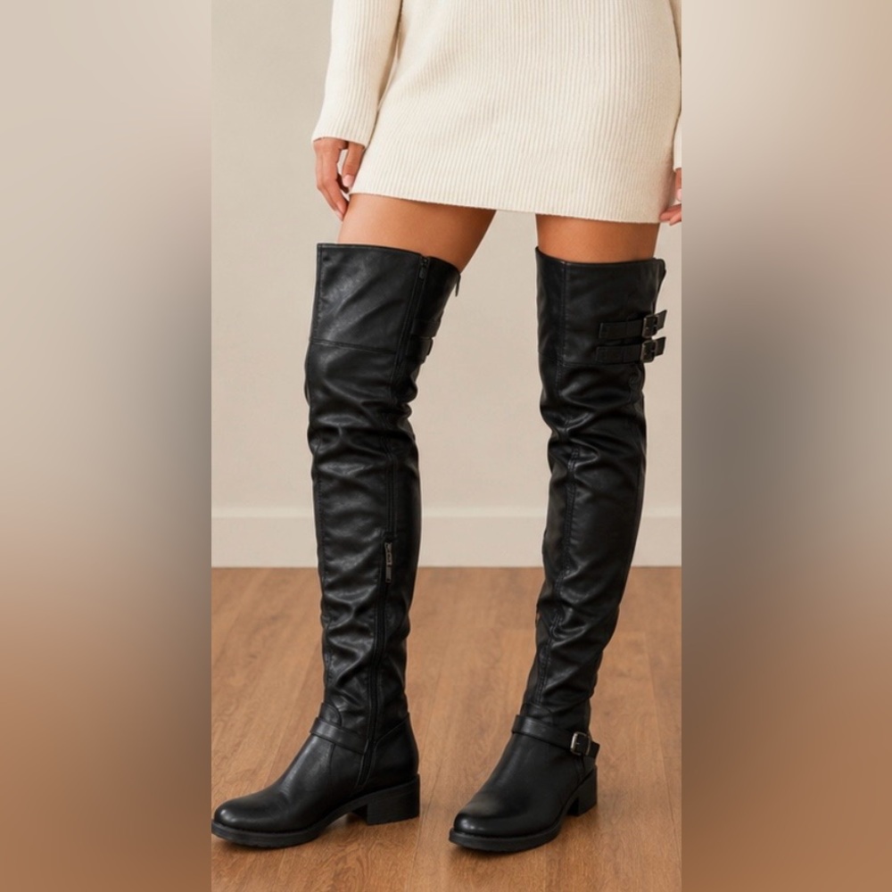 Dream Pairs - Black Faux Leather Boots with Fur Lining